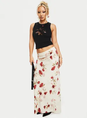 Corduroy texture Stretch Comfort Jodie Maxi Skirt Cream / Floral