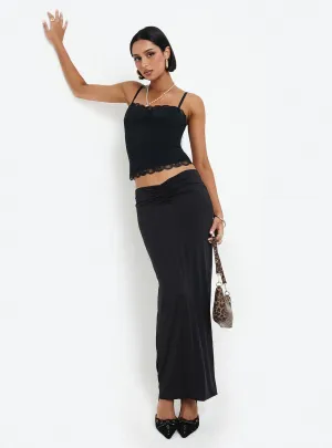 Kalyn Ruched Front Maxi Skirt Black Gentle Vibe