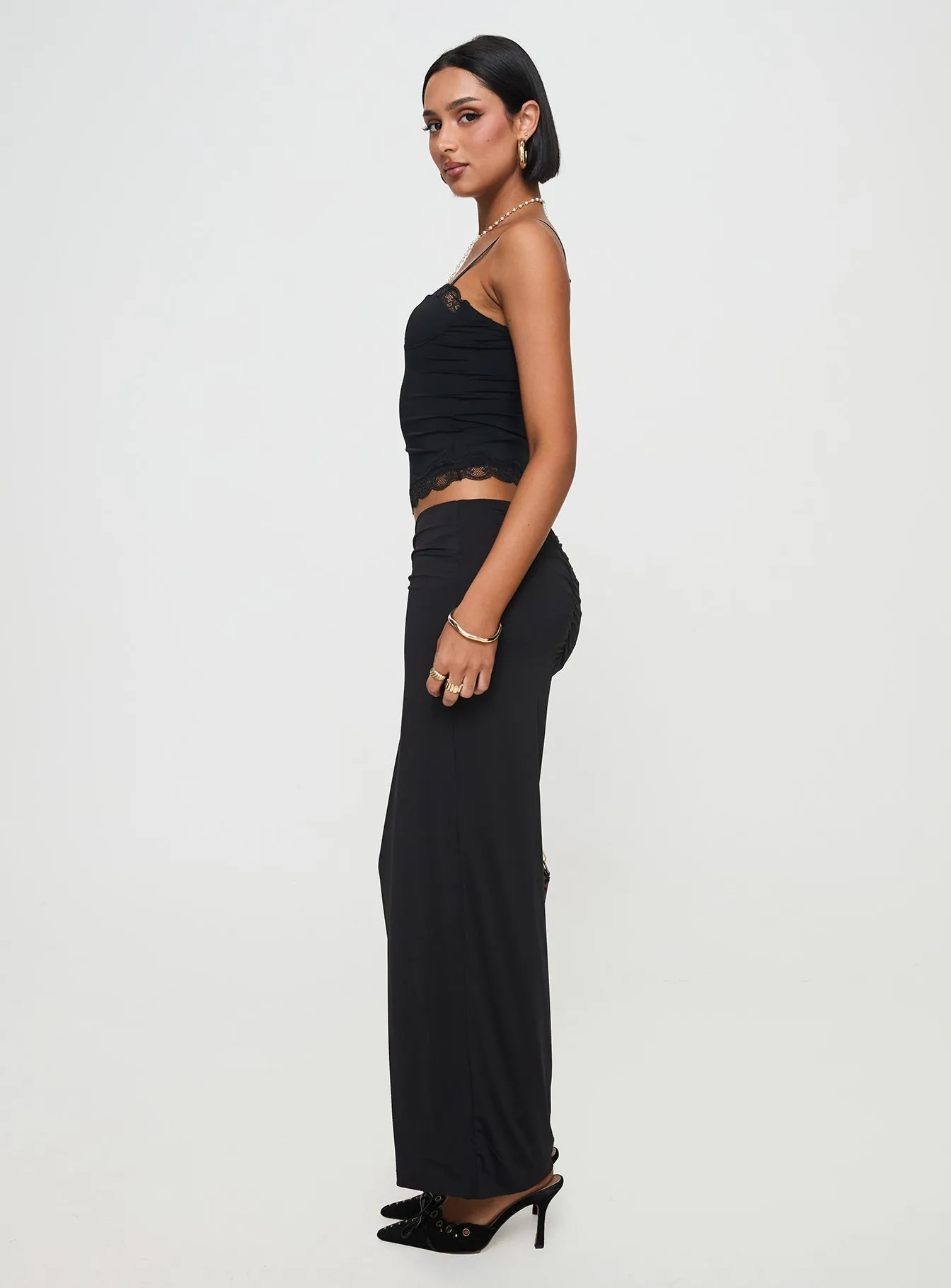 Crisp Finish Kalyn Ruched Front Maxi Skirt Black