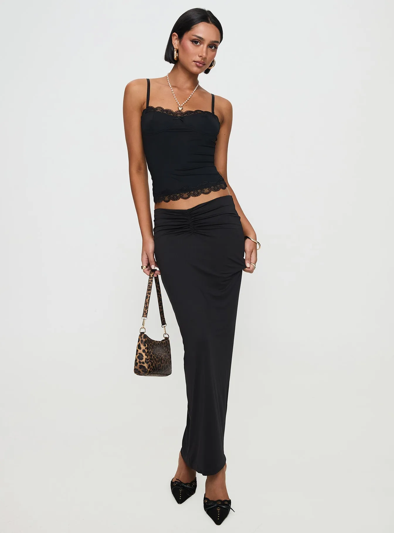 Bold Mood Kalyn Ruched Front Maxi Skirt Black