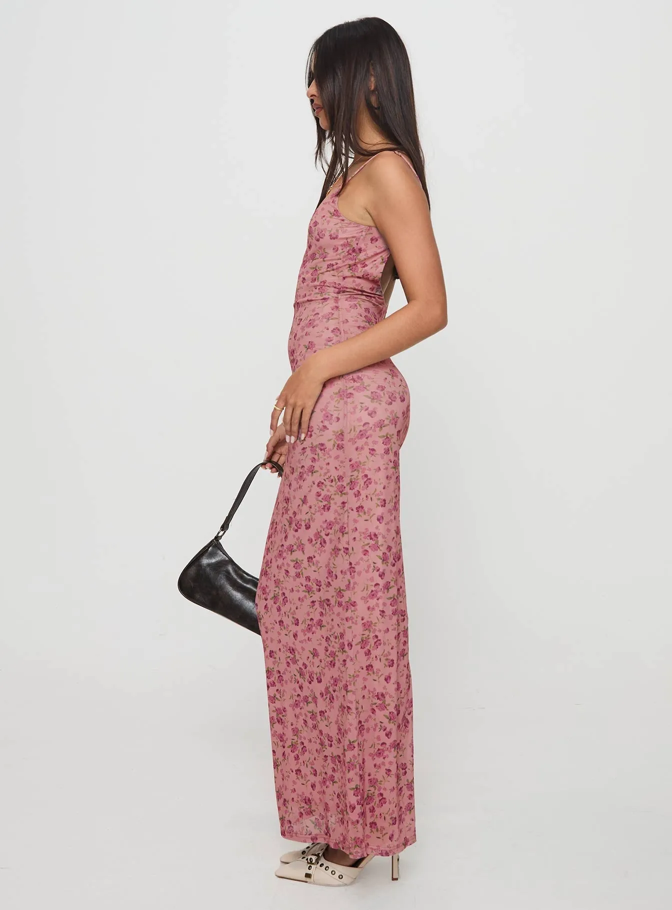 Kastin Maxi Dress Pink Floral Work Fitwear Soft Silhouette