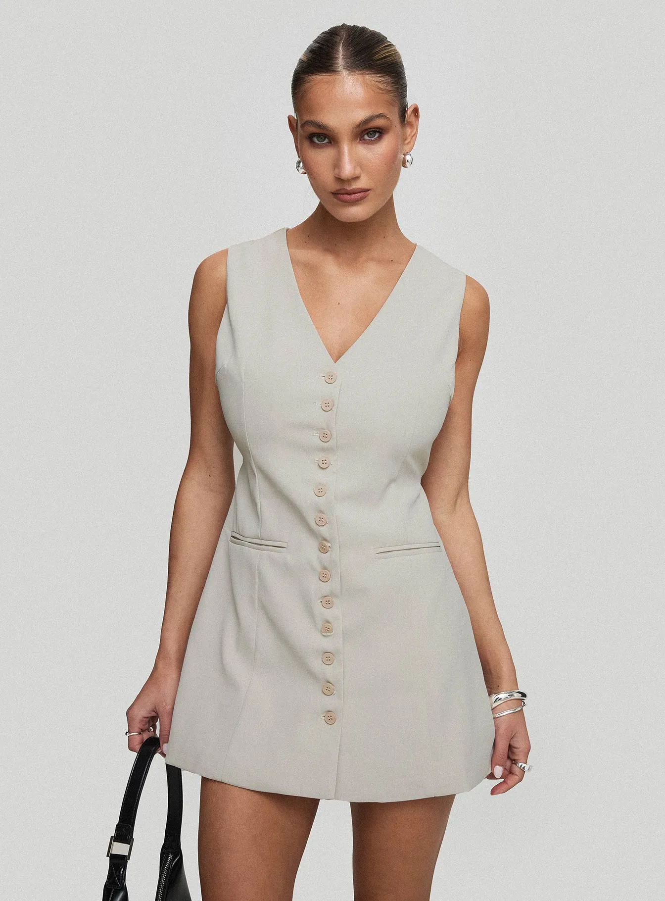 Functional-Design Long Sleeve Katja Mini Dress Oyster