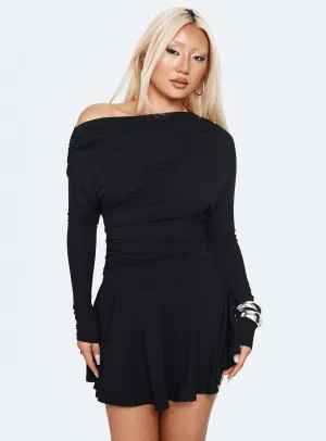 Summer Friendly Keilana One Shoulder Long Sleeve Mini Dress Black