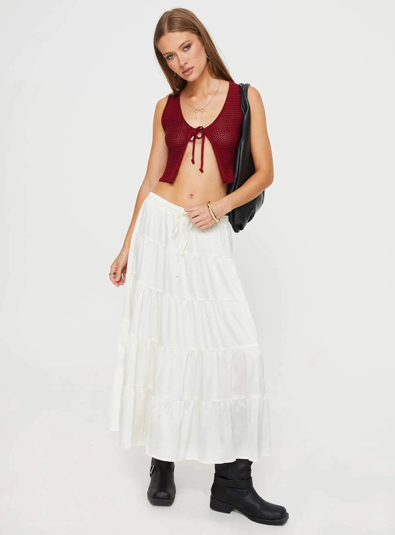 Washable fabric Breezy Flow Keira Tiered Maxi Skirt Porcelain