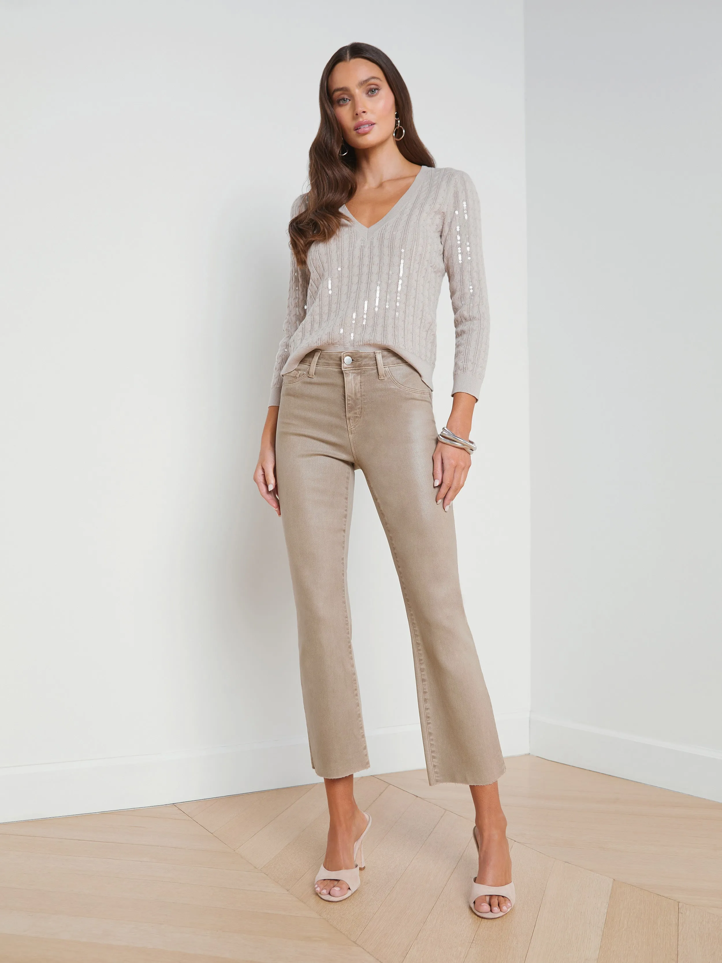 Kendra Coated Cropped Flare Jean Lightweight Design Move Comfort