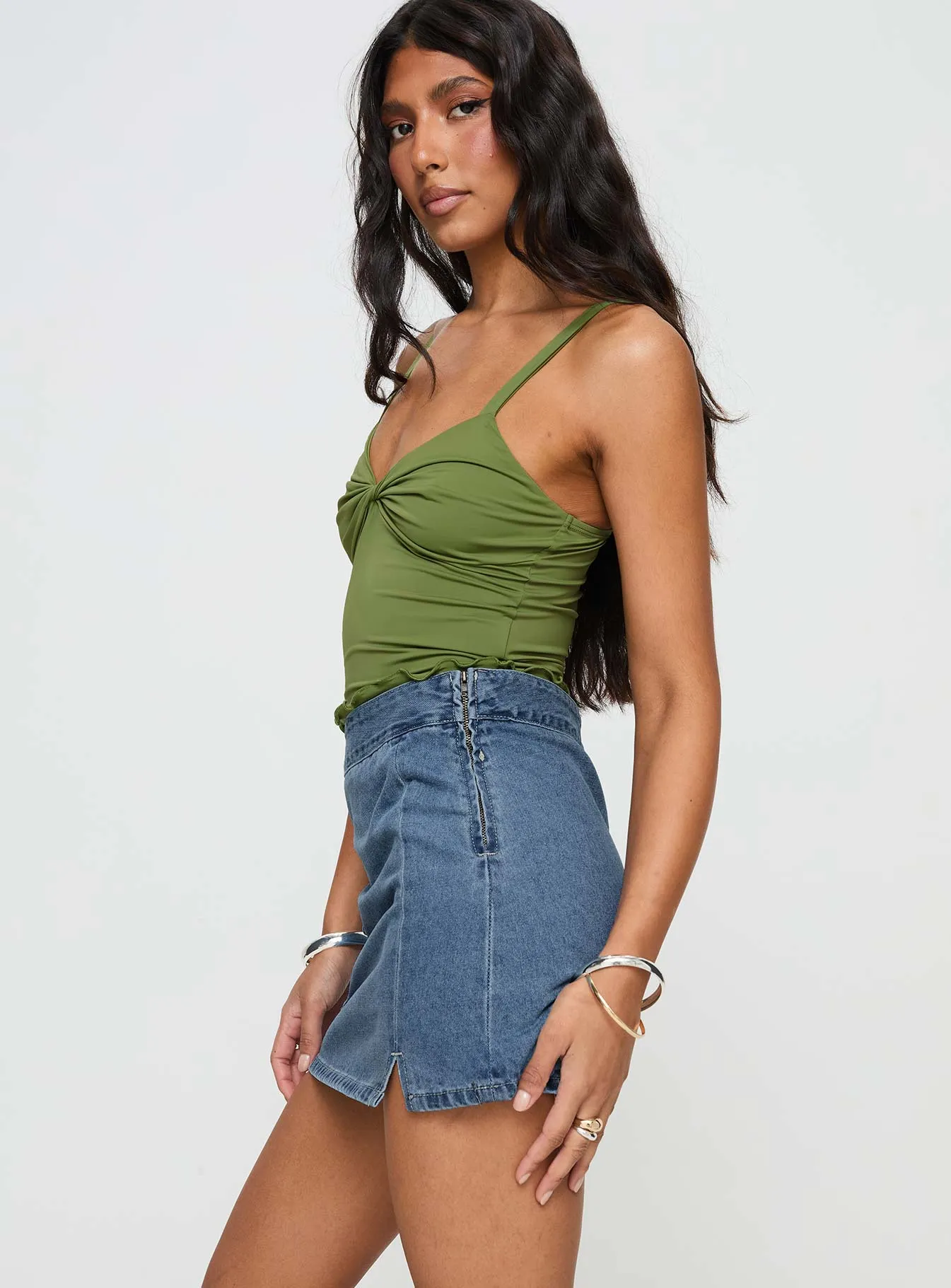Kippiy Denim Mini Skirt Mid Wash Soft Finish