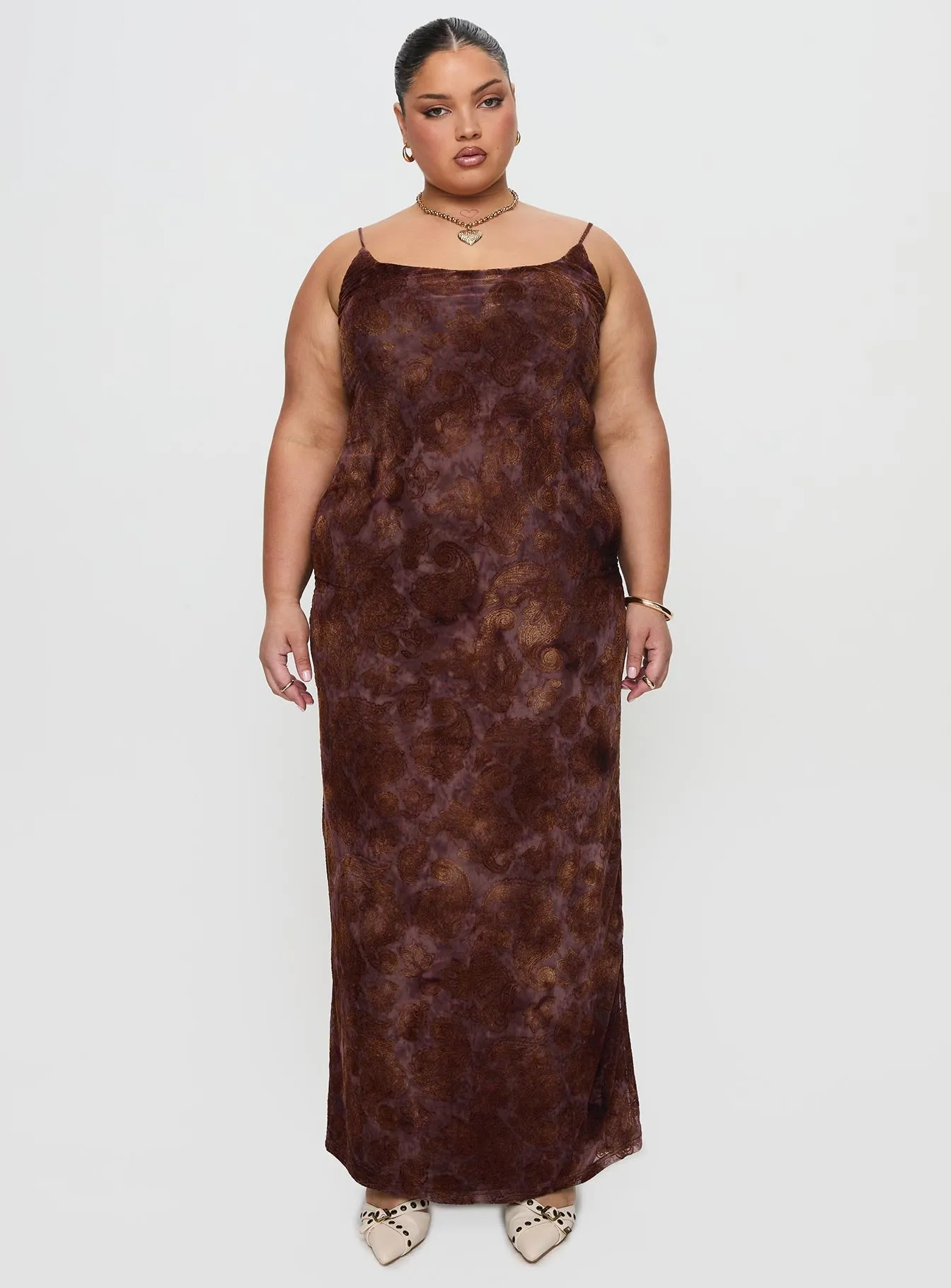 Knox Maxi Dress Chocolate Paisley Curve Recycled-Material