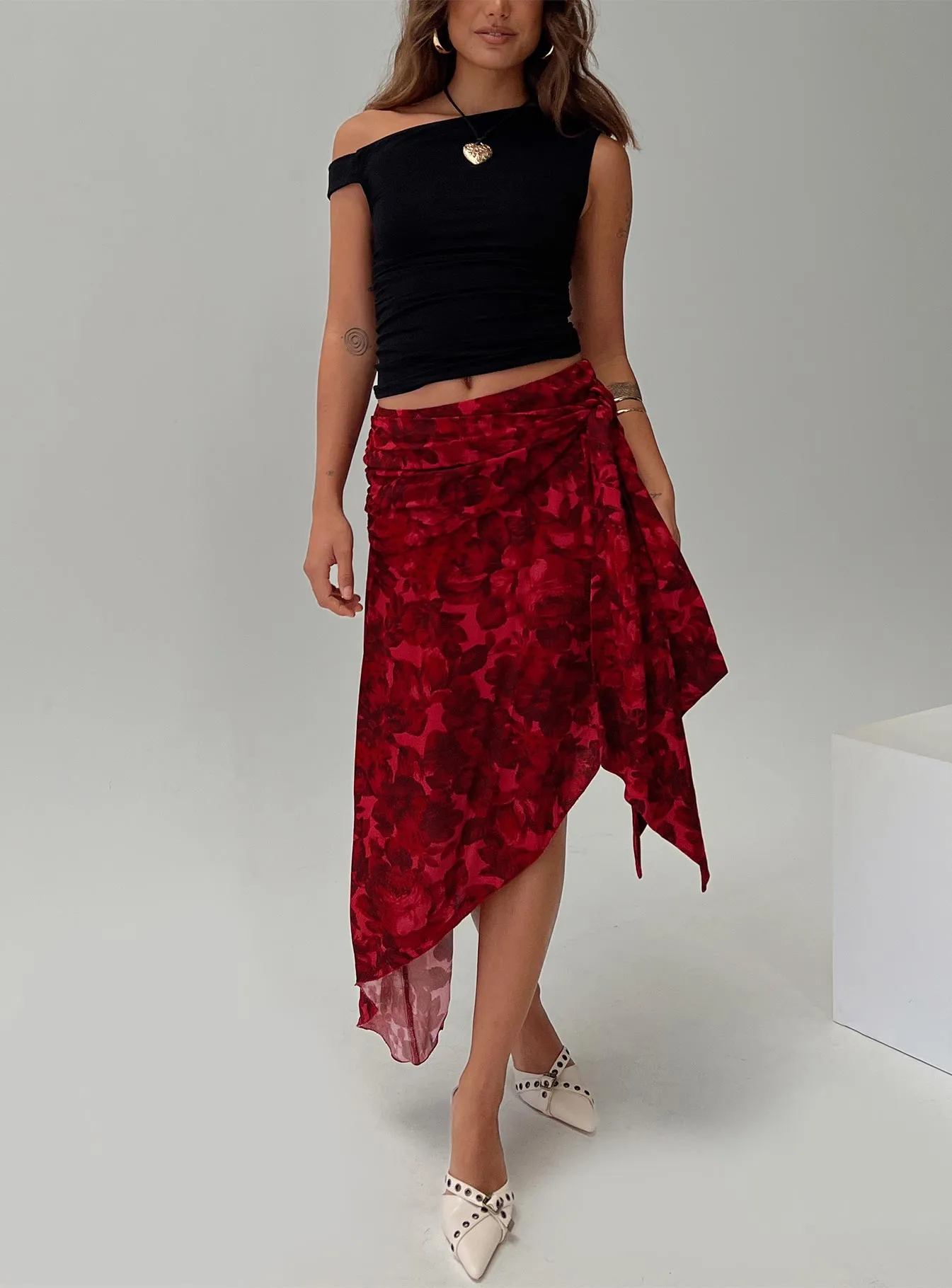 Coordinated Set Versatile Outfit Kokoro Midi Skirt Pink Floral