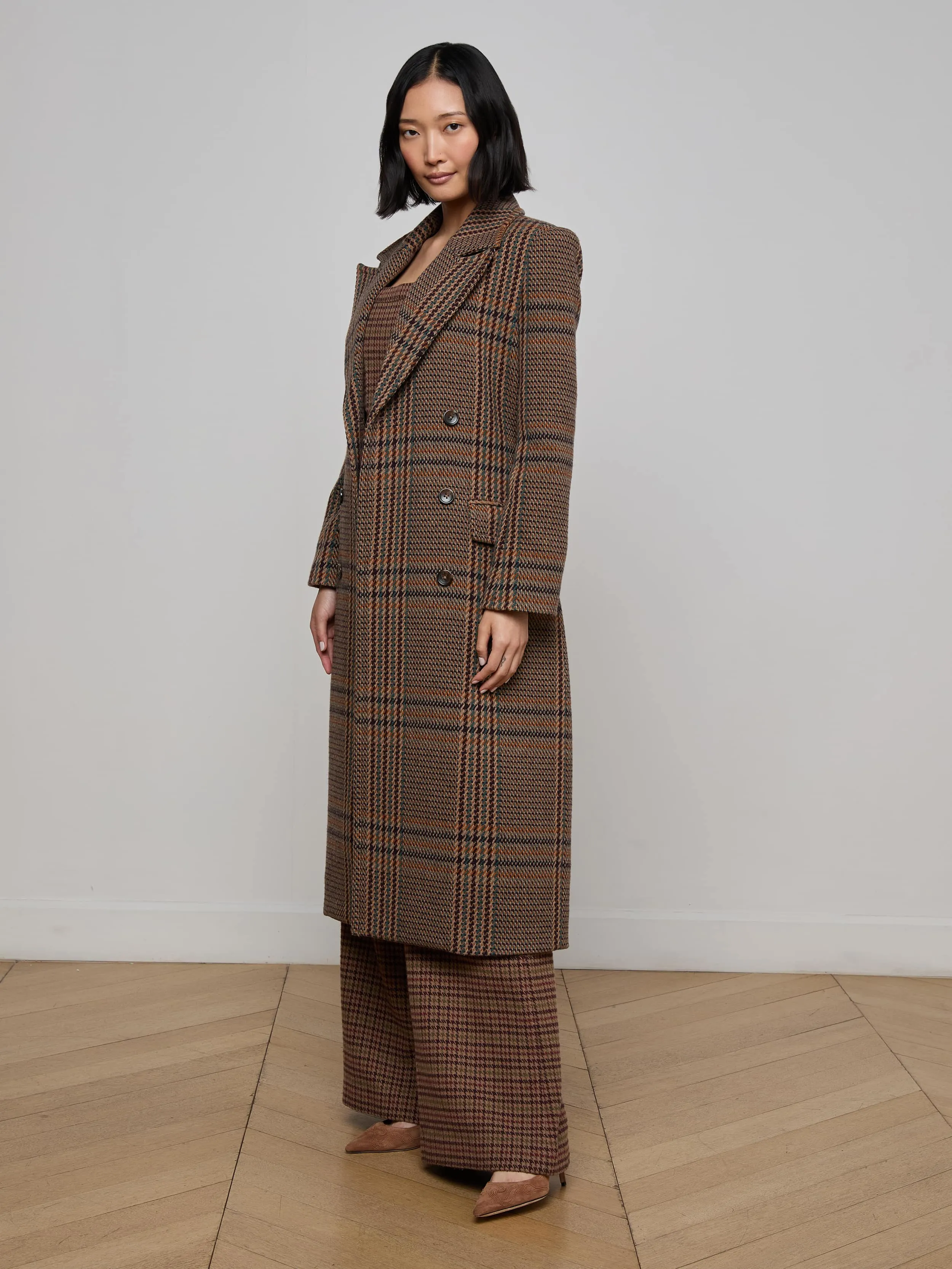 Kolina Plaid Long Coat Taped Seam Construction Light Activated Cooling