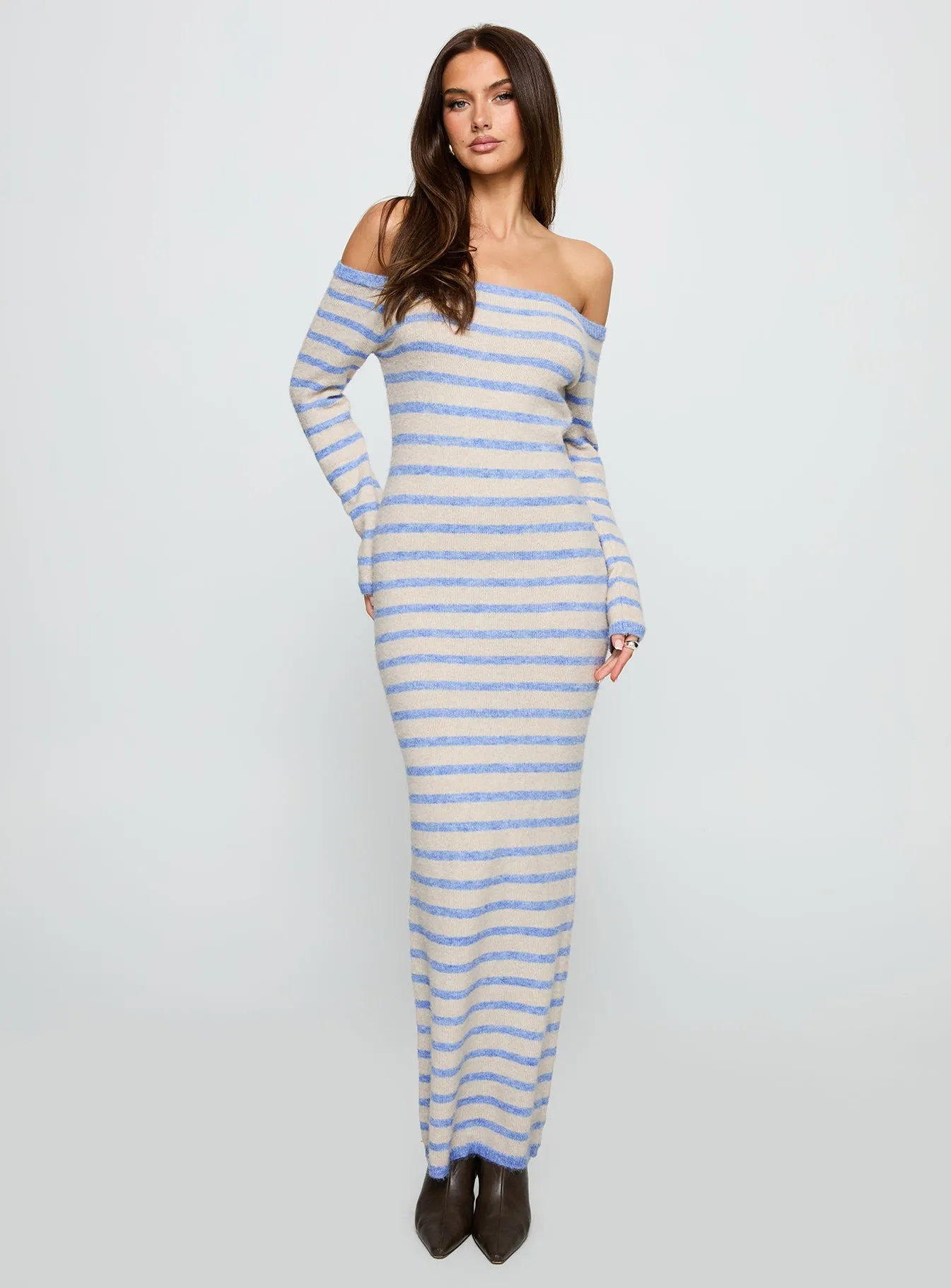 Detachable-Detail Korra Long Sleeve Maxi Dress Blue Stripe