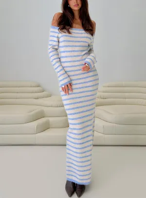 Ombre-Effect Korra Long Sleeve Maxi Dress Blue Stripe