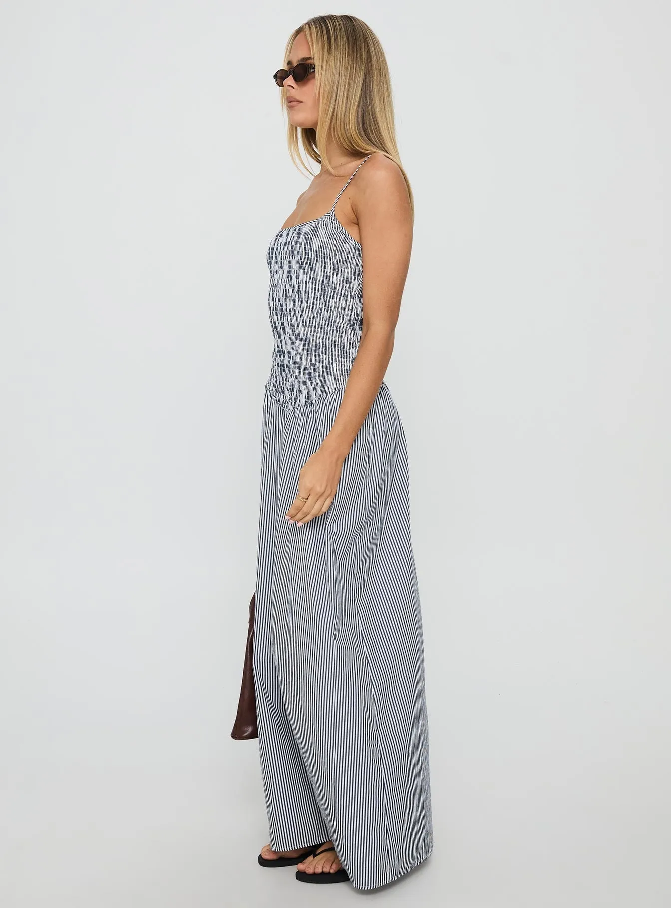 Kosie Shirred Maxi Dress Blue Stripe Versatile Piece