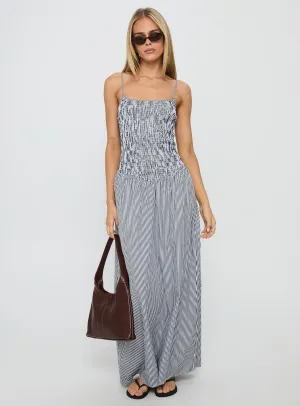 Urban Cool Kosie Shirred Maxi Dress Blue Stripe