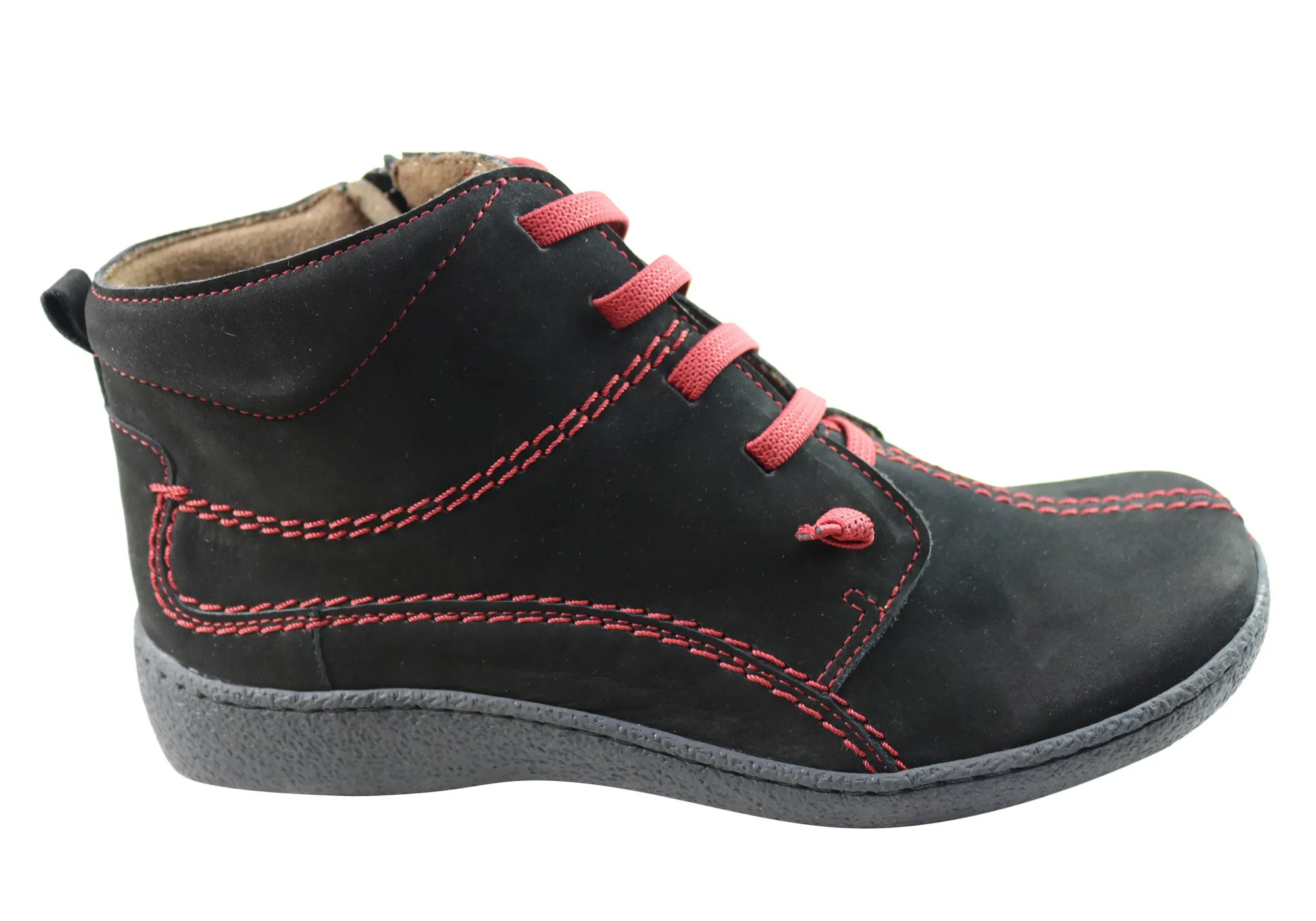 Flex & Go June Womens Comfortable Leather Ankle Boots Made In Portugal Color Pop Cushioned heel