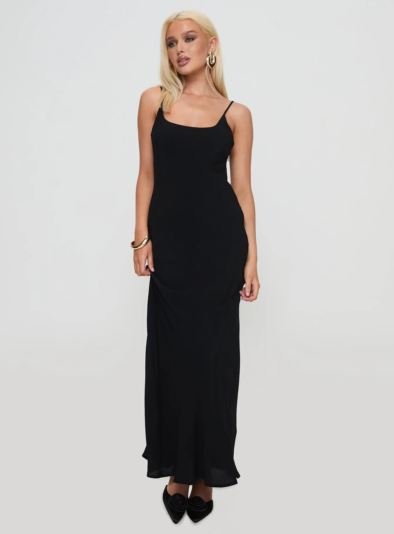 Lagane Bias Cut Maxi Dress Black Flow Sleeve Clean Flow