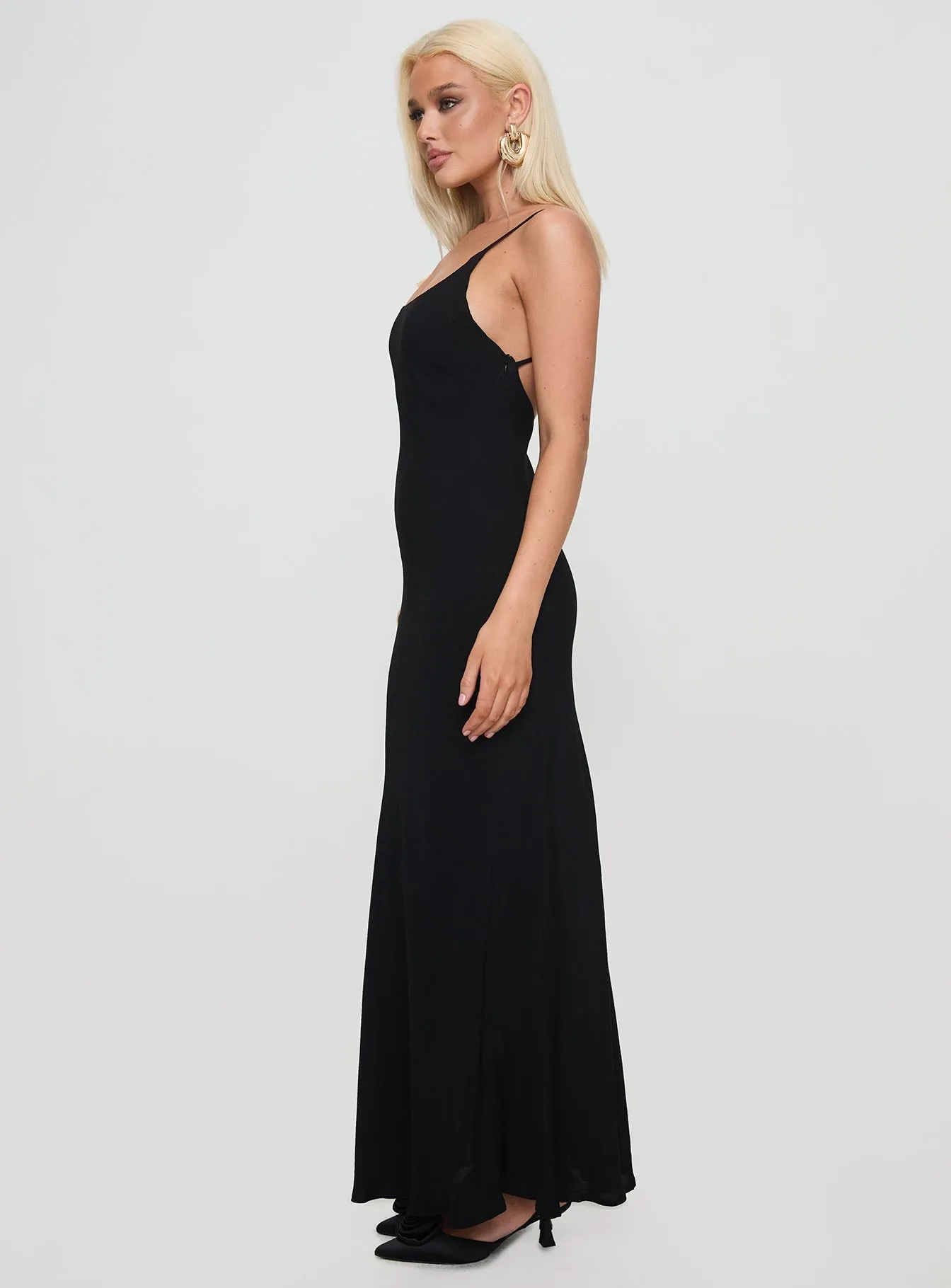 Lagane Bias Cut Maxi Dress Black spring fresh Flattering Shape Look