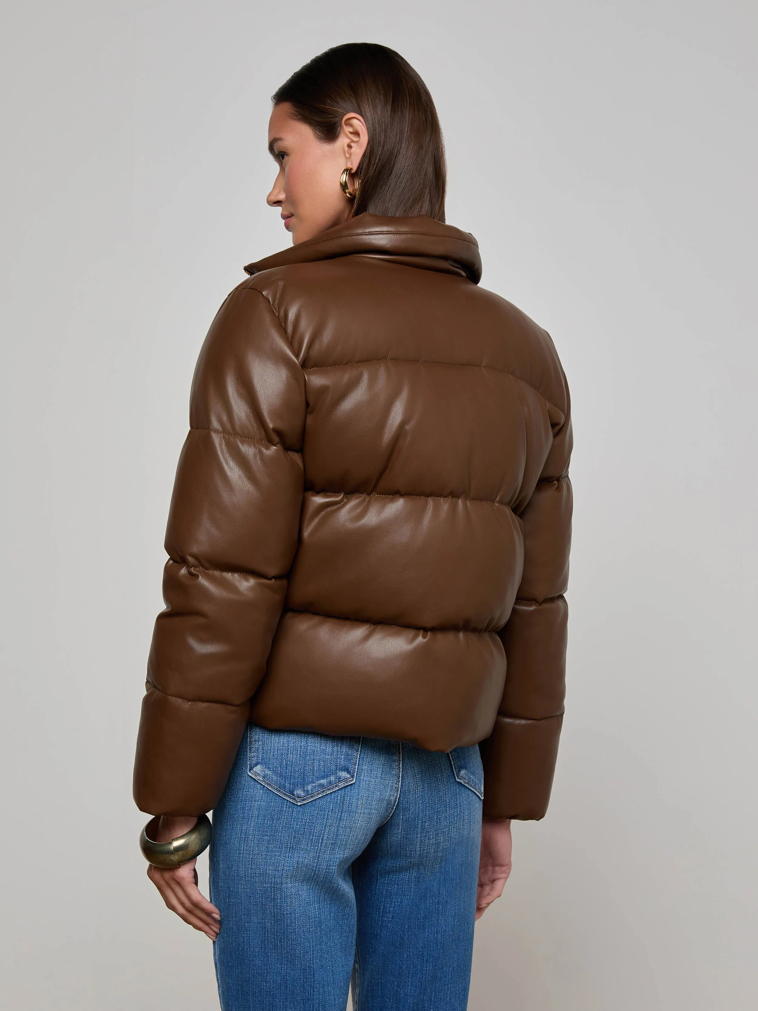 Water Repellent Coating AntiStaticCoating Larsen Vegan Leather Puffer Jacket