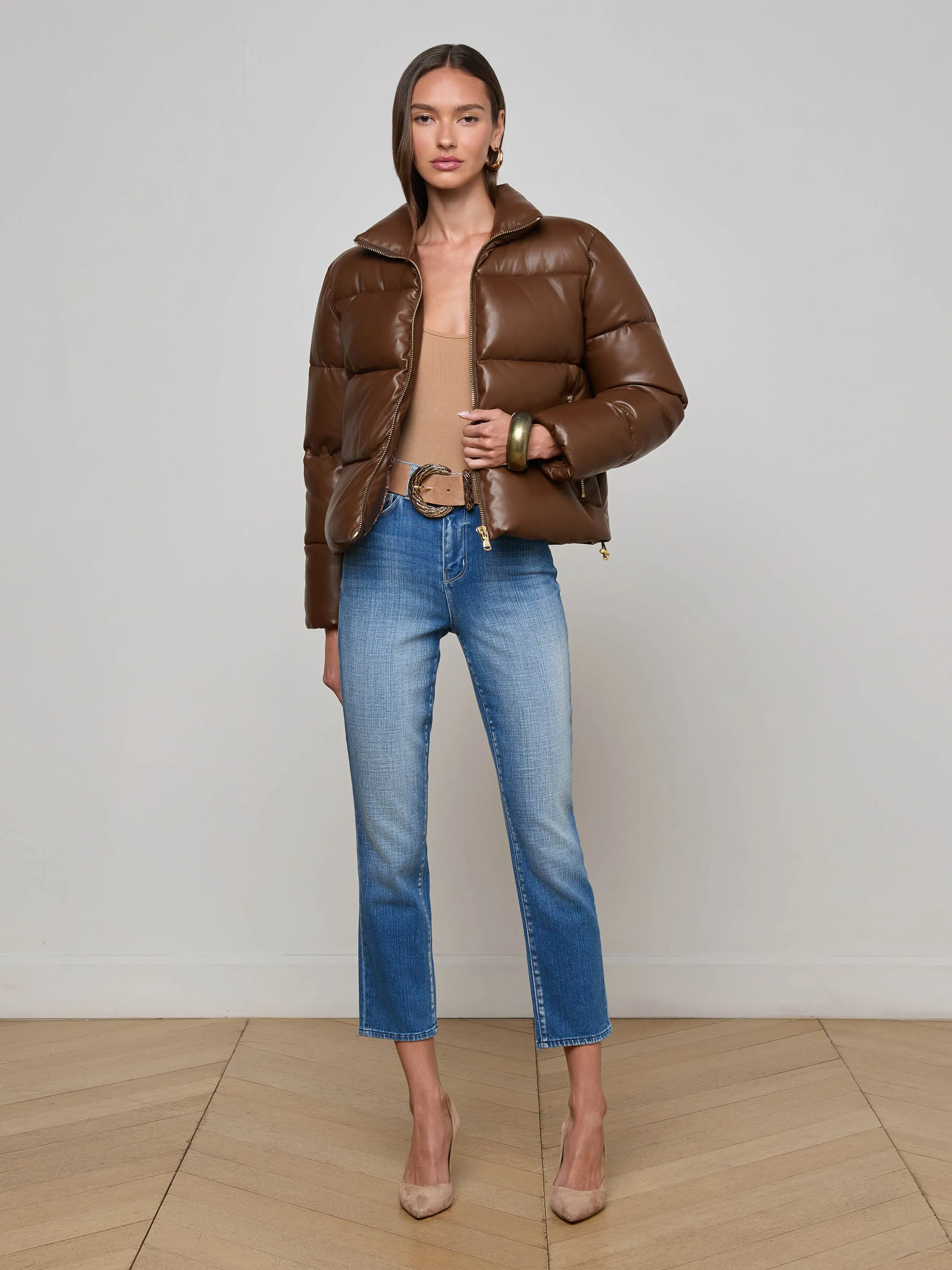 Larsen Vegan Leather Puffer Jacket ReinforcedElbows