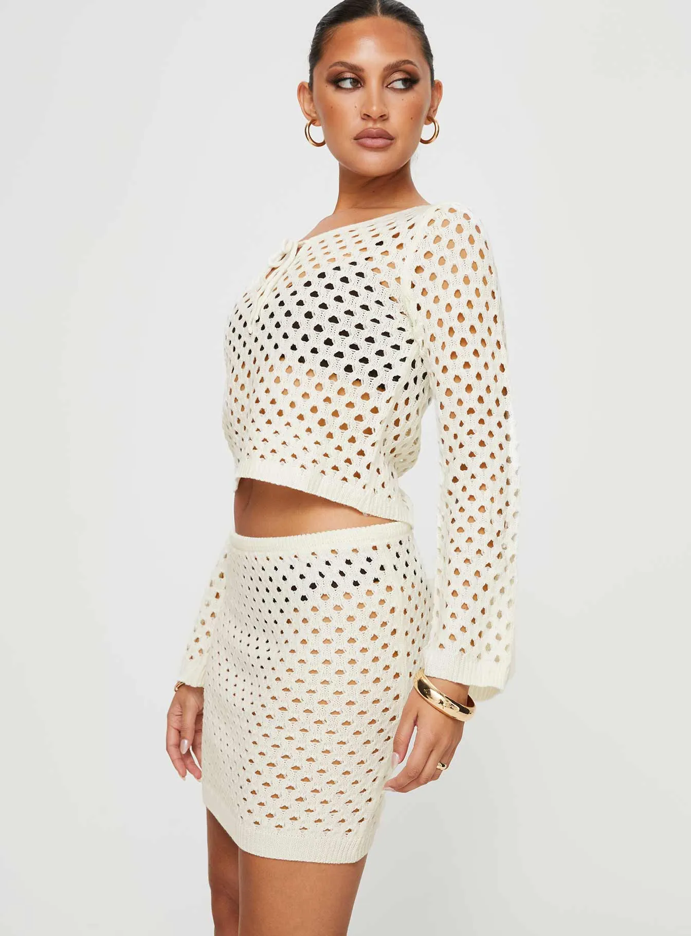 Contoured Waist Active Wear Augustina Knit Set Cream