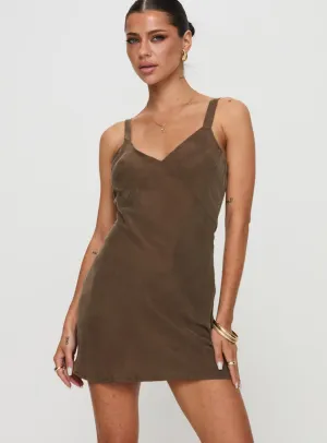 Laurette Mini Dress Brown Signature-Style Applique-Detail