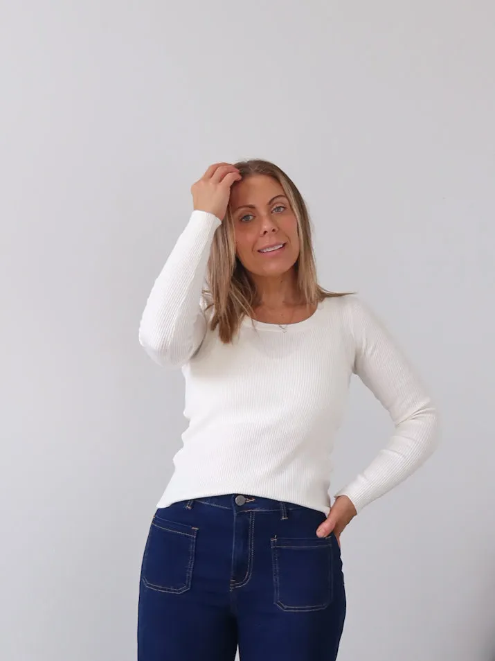Raw Hem Finish Selma Knit Top - Vanilla