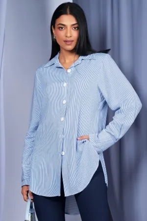 Urban Style Trend Blue Stripe Long Shirt