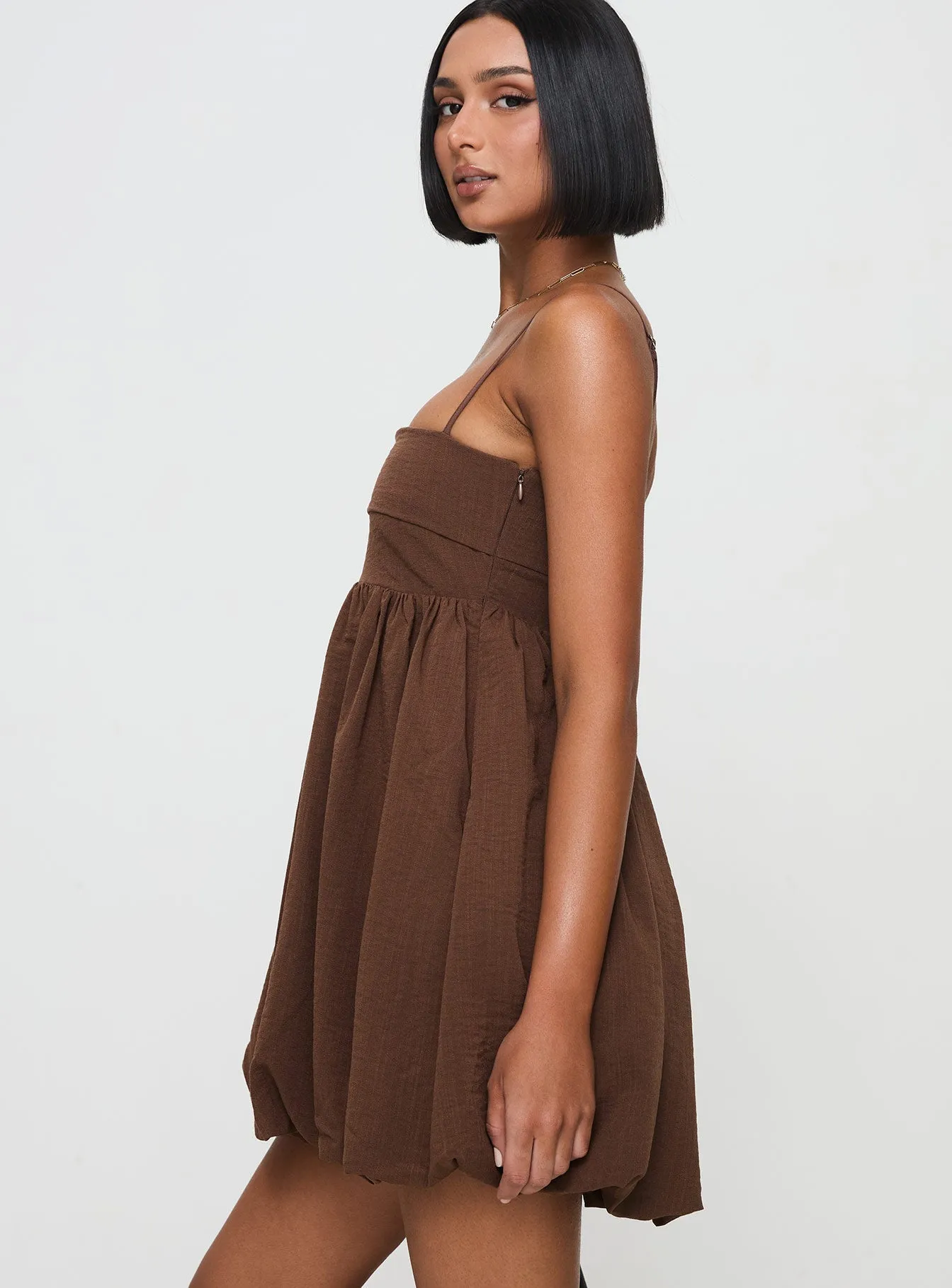 Fresh Color Layken Bubble Hem Mini Dress Chocolate Petite