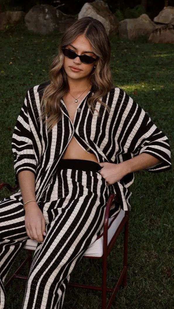 Layla Button Up Knit Shirt - Black HandLinked Seams