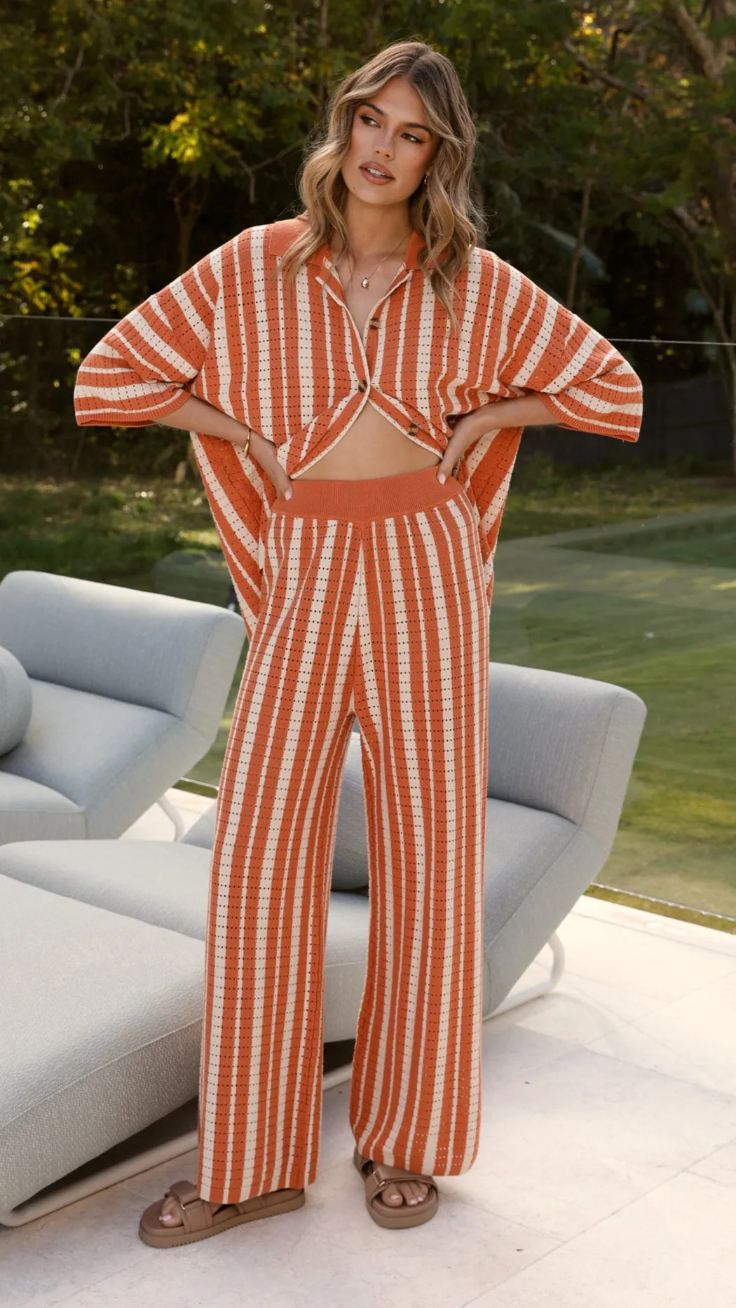 Recycled Fiber Layla Button Up Knit Shirt - Orange