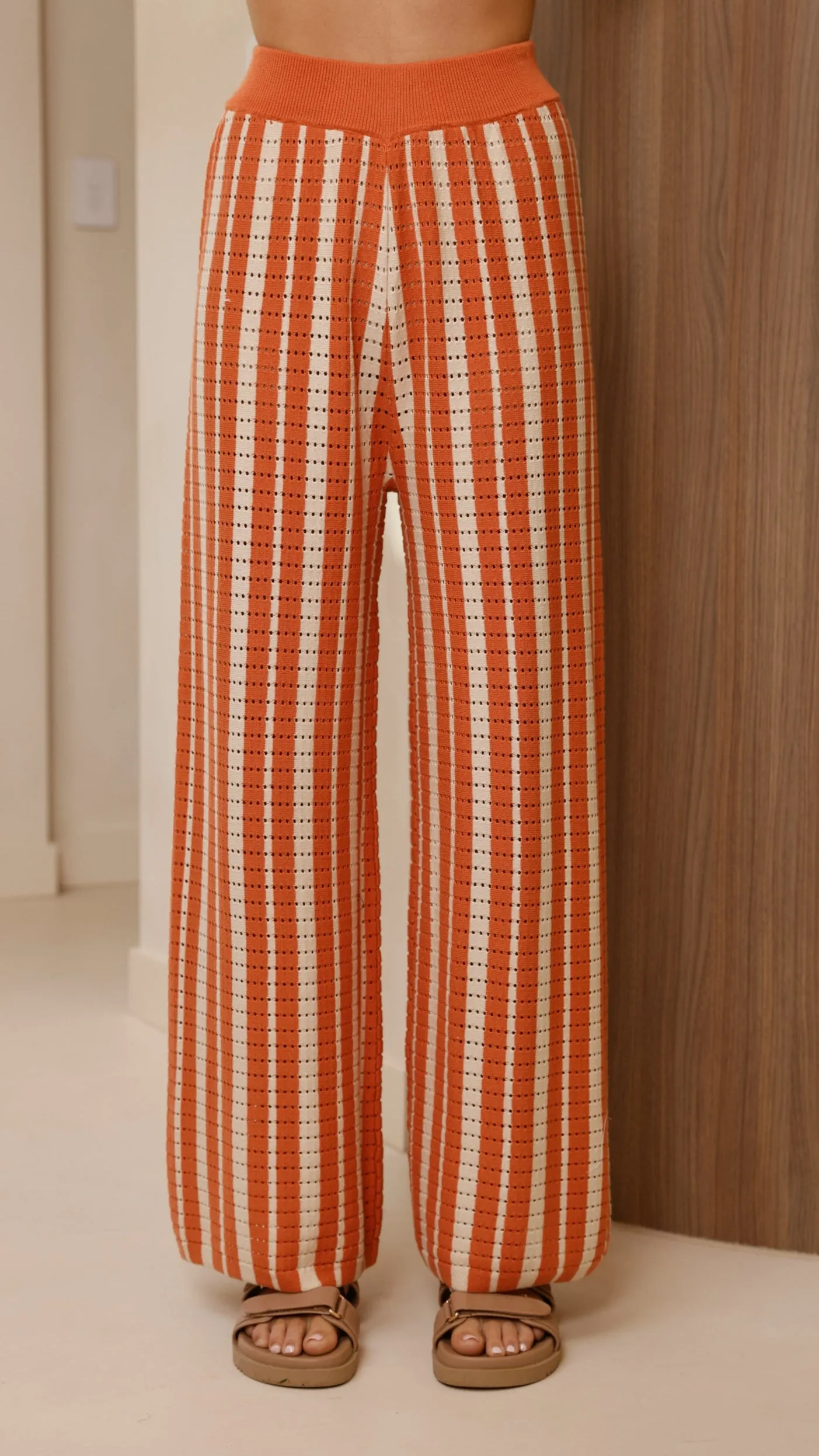 Subtle Details Layla Knit Wide Leg Pants - Orange
