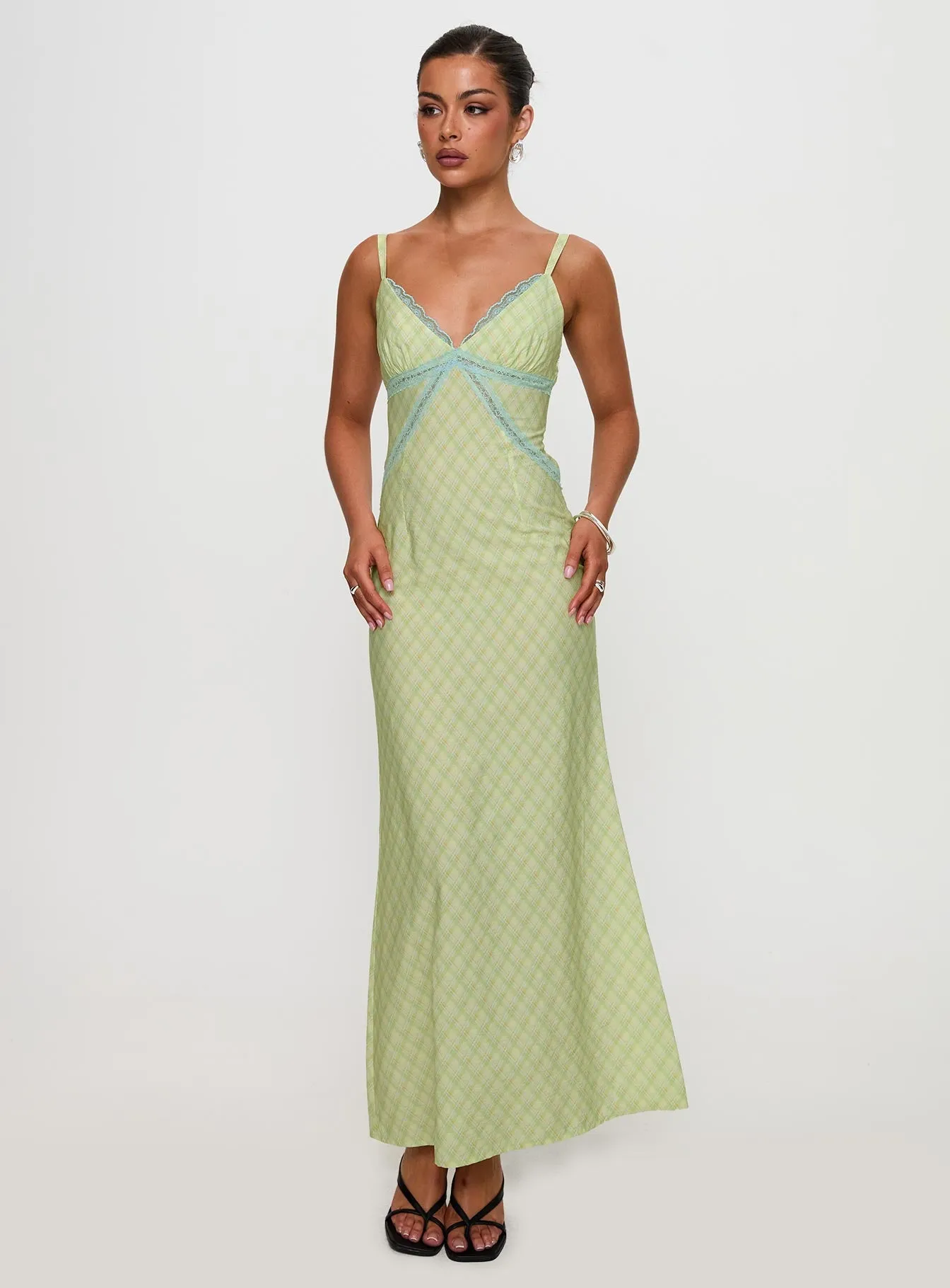 Leabella Maxi Dress Green Check Polished Look