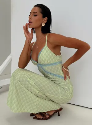 Timeless Waistband Fit summer look Leabella Maxi Dress Green Check