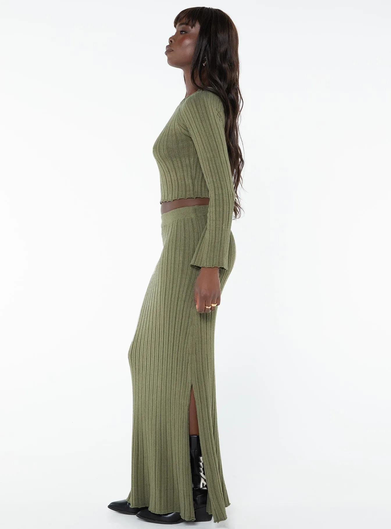 Santorini Knit Maxi Skirt Green Flow Look Maxi length
