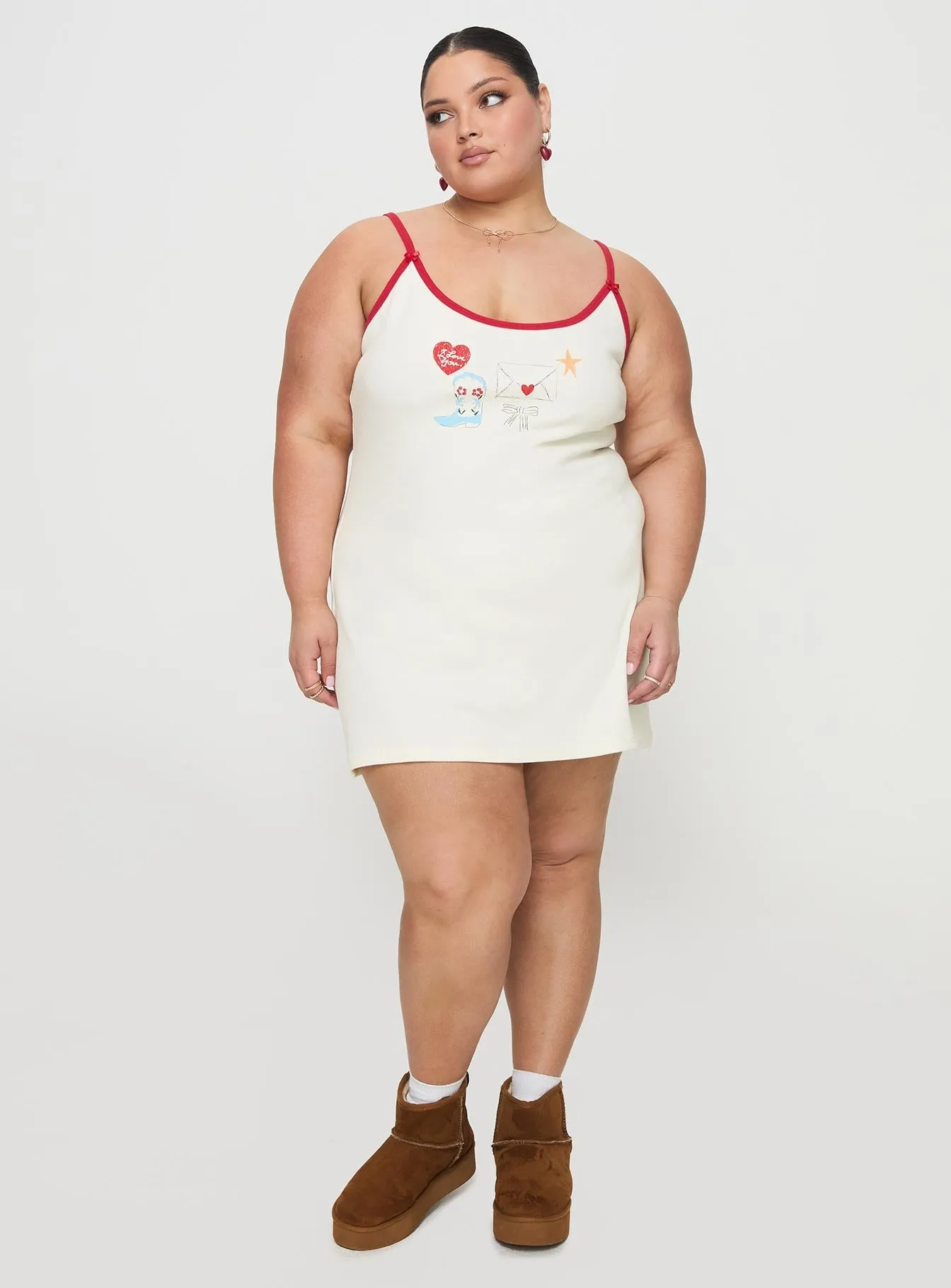 Chilly Weather Comfort Letters Of Love Rib Sleep Mini Dress Multi Curve