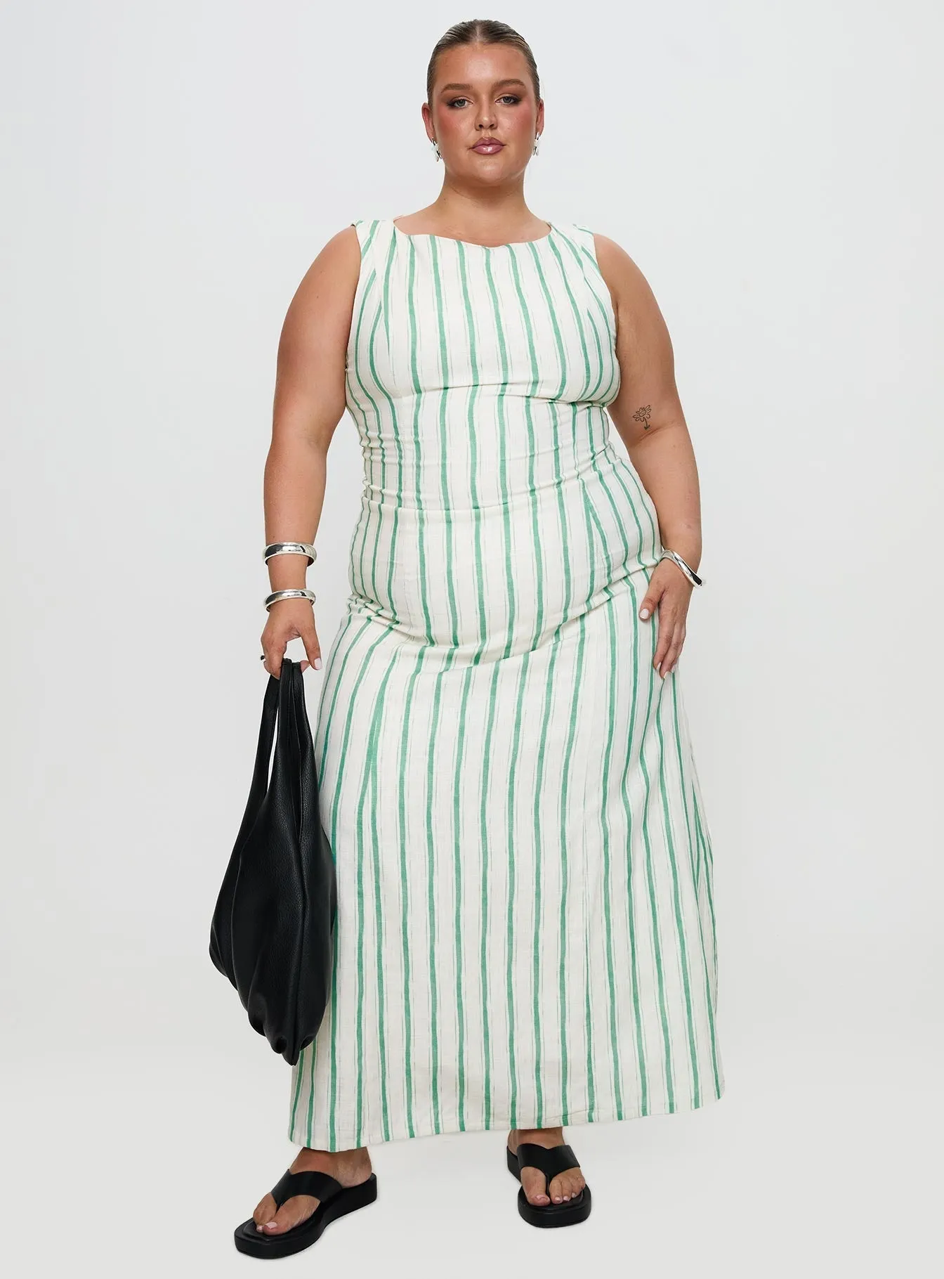 Daywear Comfort Relaxed Fit Lewisa Maxi Dress Green Stripe Curve