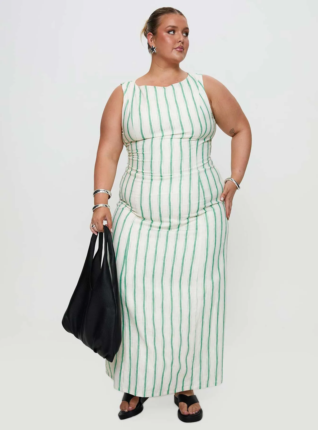 Lewisa Maxi Dress Green Stripe Curve Timeless Wear Sun-Protective