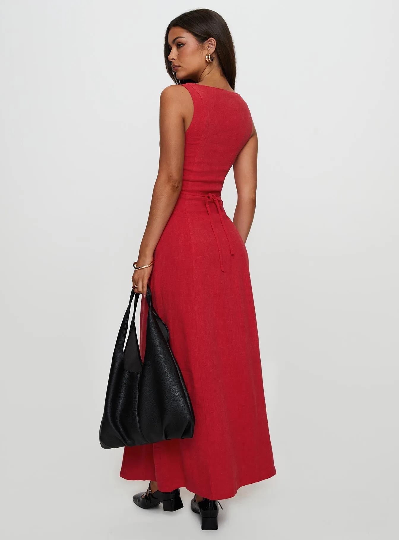Lewisa Maxi Dress Red Velvet-Edge Crisp Look