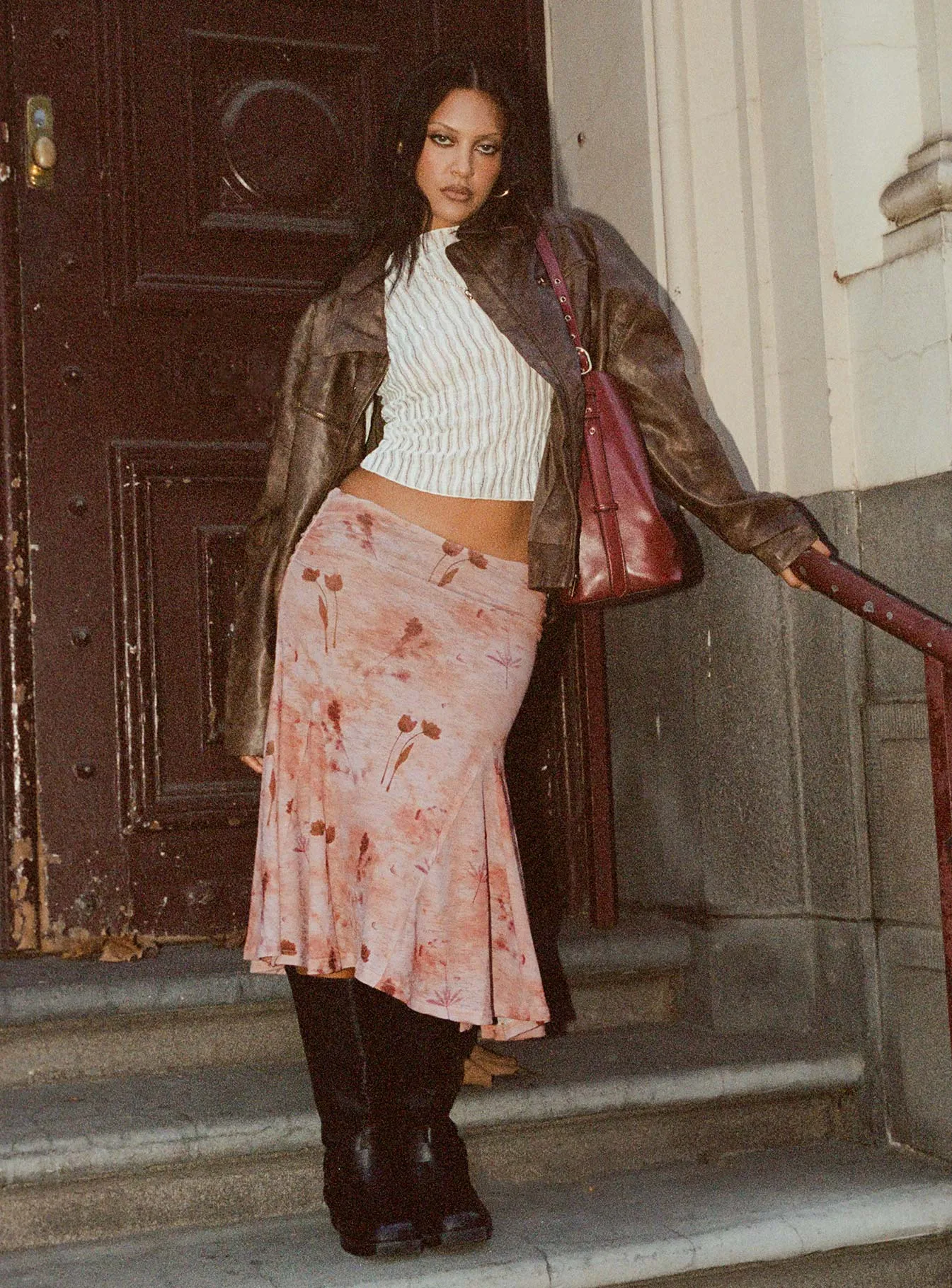 Lewish Low Rise Midi Skirt Natural Floral Fashion Style Style Innovation