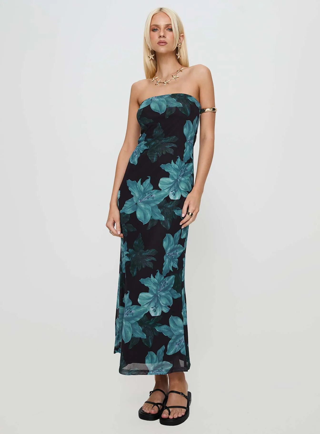 Grace Glow Celik Maxi Dress Black / Blue Floral