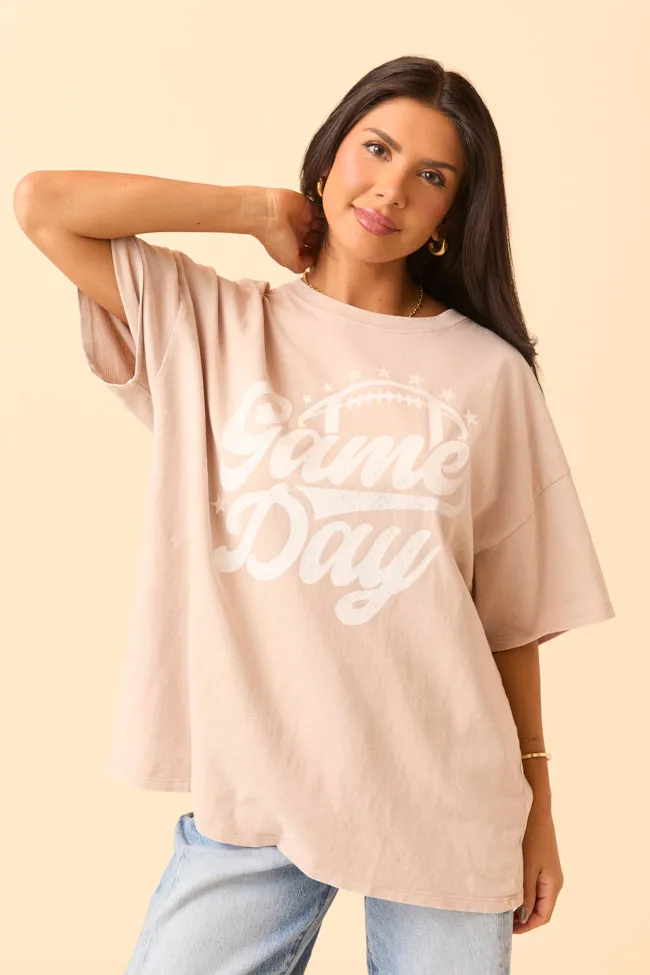 Fit Flex Game Day Script Taupe Oversized Graphic Tee SALE