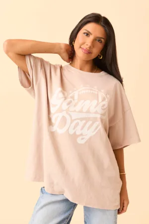 Fit Flex Game Day Script Taupe Oversized Graphic Tee SALE