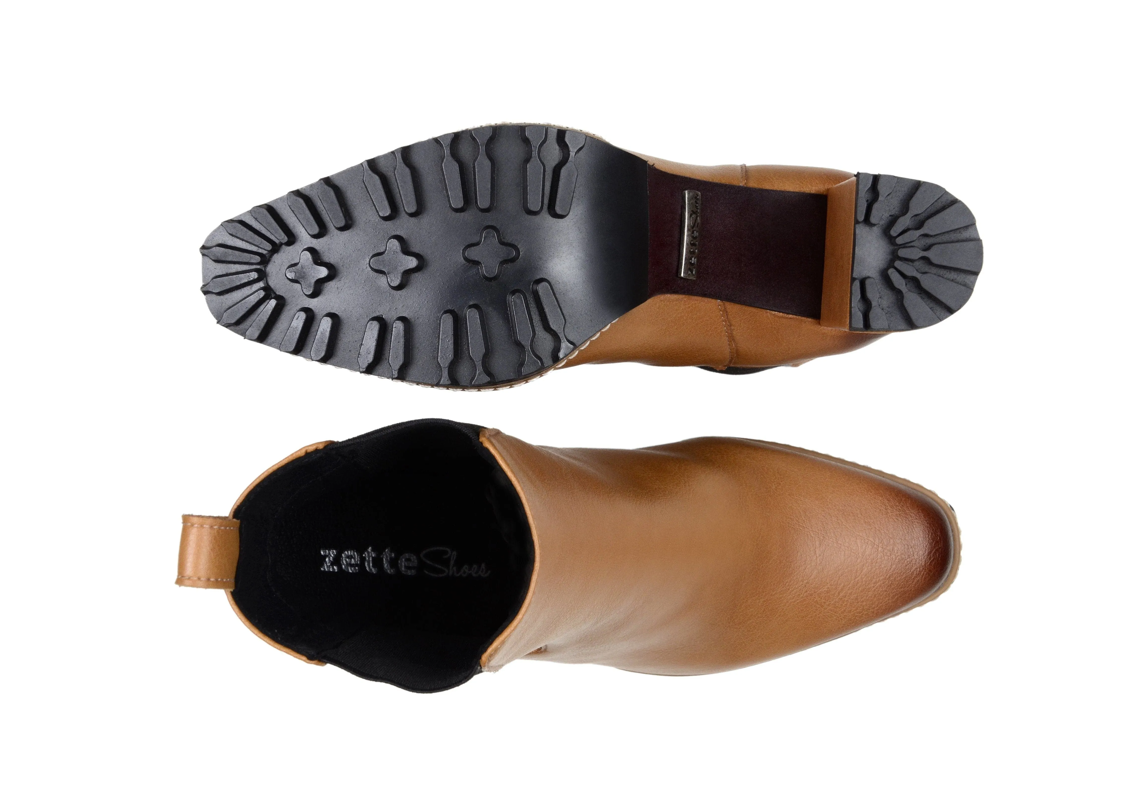 'Blake' vegan leather chelsea with high heel by Zette Shoes - tan Comfort Toe Box