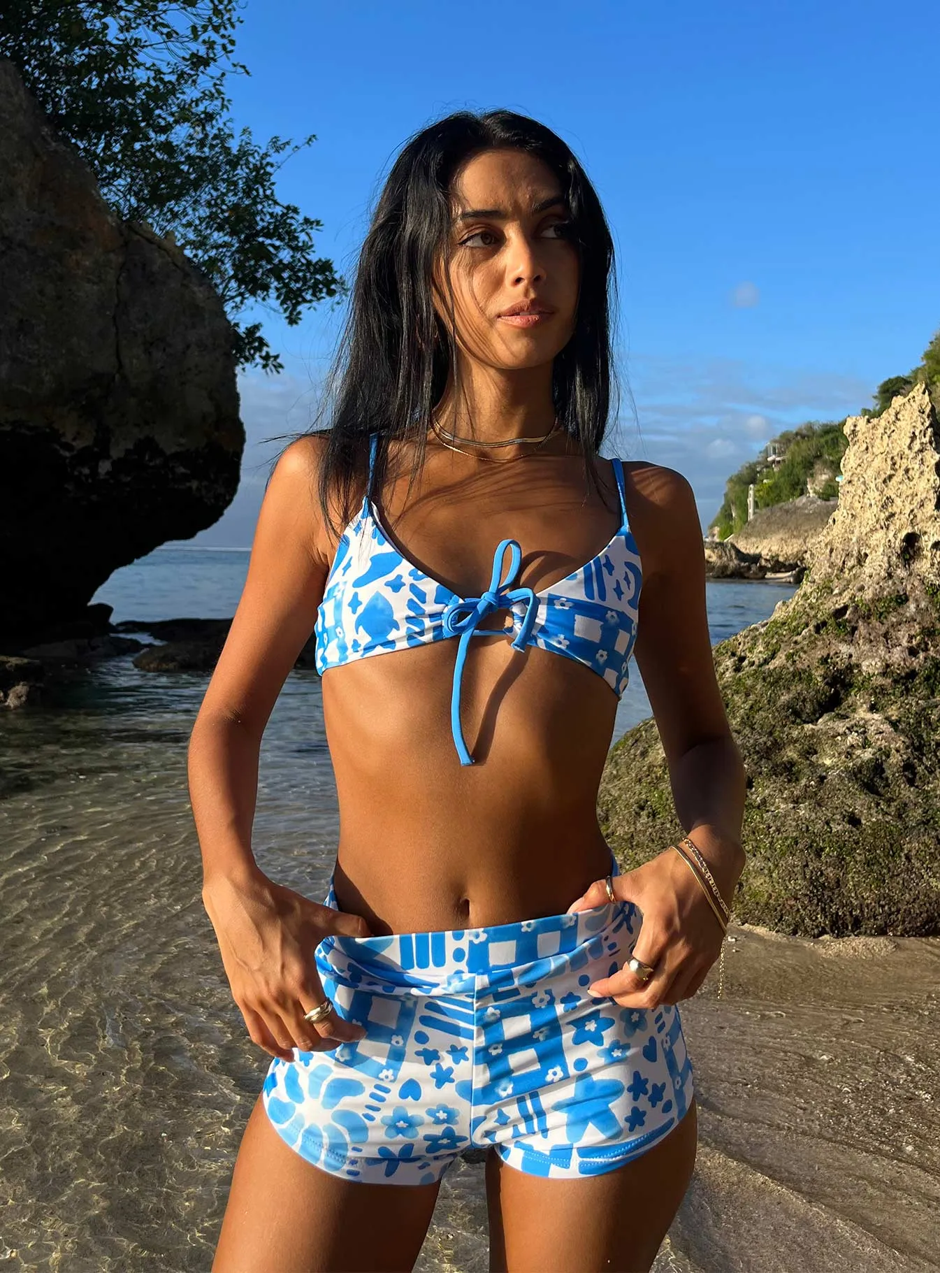 Tyla Swim Shorts Blue / White Eco Friendly Nylon