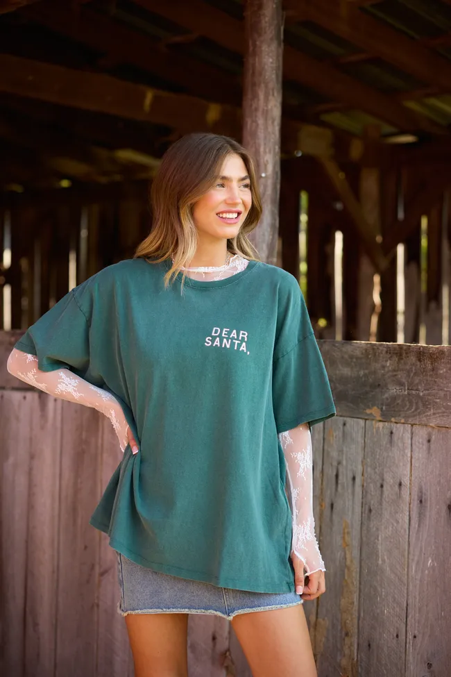 Dear Santa Dark Green Oversized Graphic Tee Quick Layer Cycling endurance