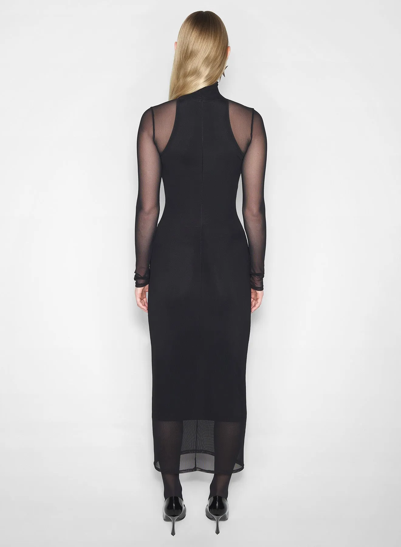 Sheer Look Cozy Drape black transparent illusion dress