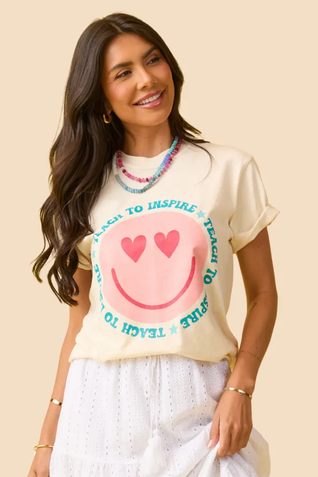 Teach To Inspire Smiley Ivory Graphic Tee High-Quality Cotton Sporty Appeal