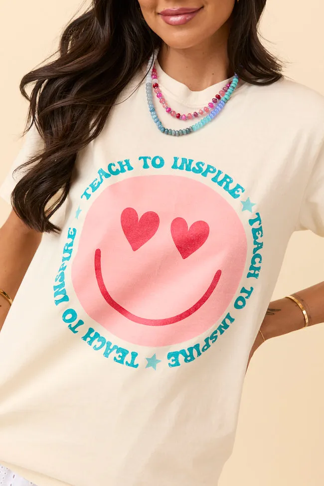 Lightweight Comfort Wear Contrast Inner Binding Teach To Inspire Smiley Ivory Graphic Tee