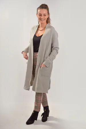 Long Open Front Pocket Cardigan Hand Linked Seams