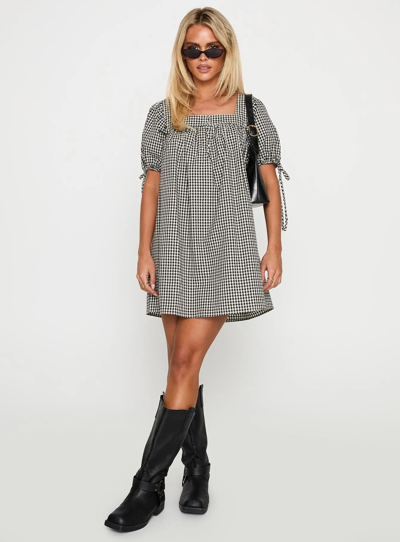 relaxed shape Bold Structure Lilibet Mini Dress Black Gingham