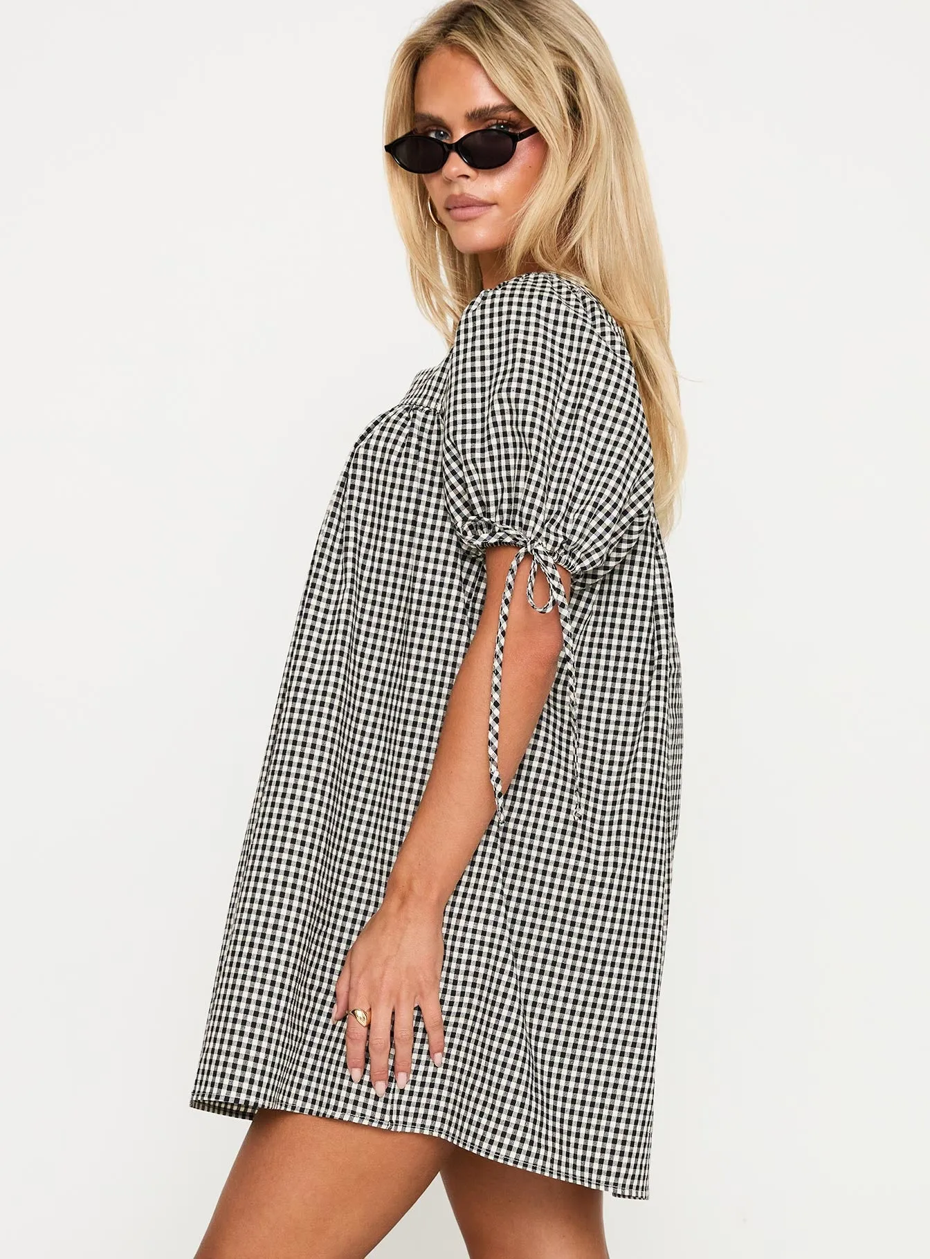 Shine Skin Edgy-Look Lilibet Mini Dress Black Gingham